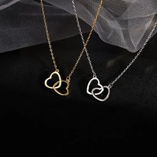 Trendy Double Heart Pendant Necklace Elegant Valentine's Jewelry Fashion Gift