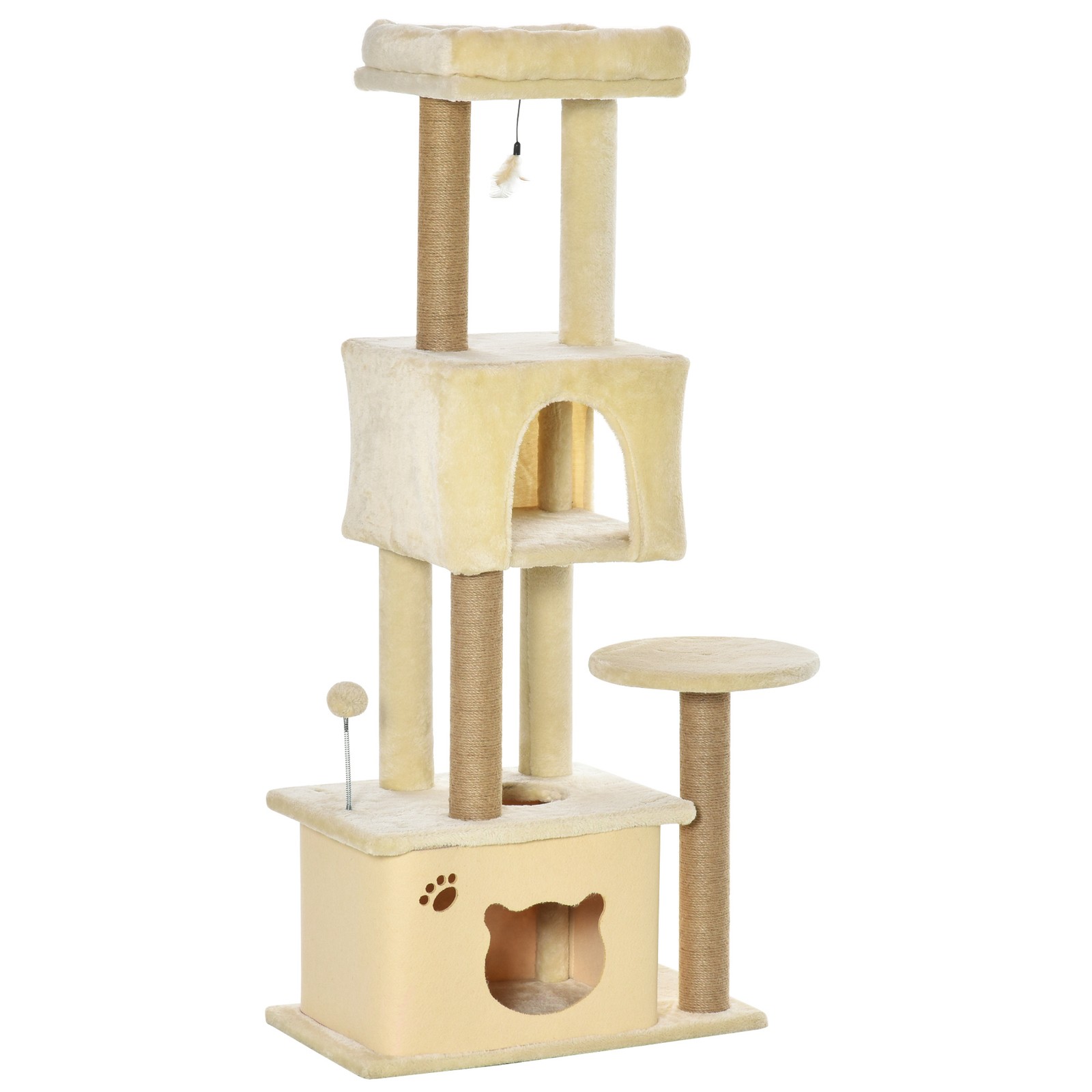 Albero Tiragraffi per Gatti Alto 136 cm con Cuccia Rimovibile, Casetta e Lettino