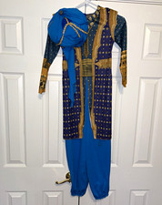 Disney Aladdin Costume Blue/Gold Stretch w/ Turban kid Size M 22598K