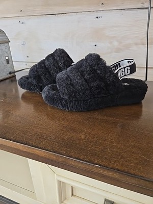 Ugg Fluff Yeah! Womens Black Slides Slippers Slingback Comfort Size 7