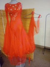 Ballroom Dress, Standard/smooth, Red with gold/pearl sequences, floats