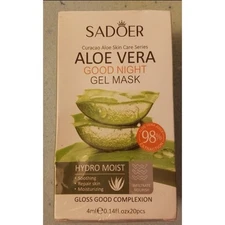 NEW Sadoer Hydro Moist Aloe Vera Good Night Soothing & Repairing Gel Mask, 20ct