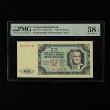 1948 Poland National Bank 20 Zlotych Pick#137 PMG 58 EPQ Choice About UNC