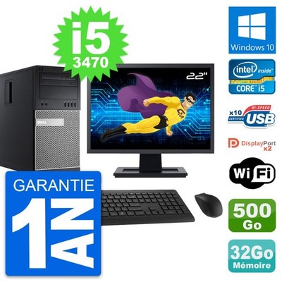 Dell Optiplex 9010 MT PC-Tower, 22'' i5-3470, 32GB RAM, 500GB, Windows 10, Wifi