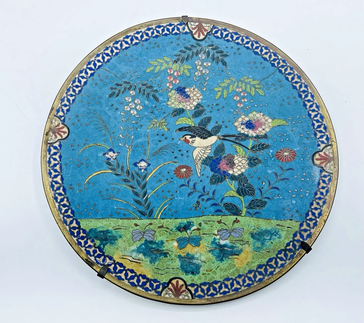 蓝色景泰蓝古董日本盘子| eBay