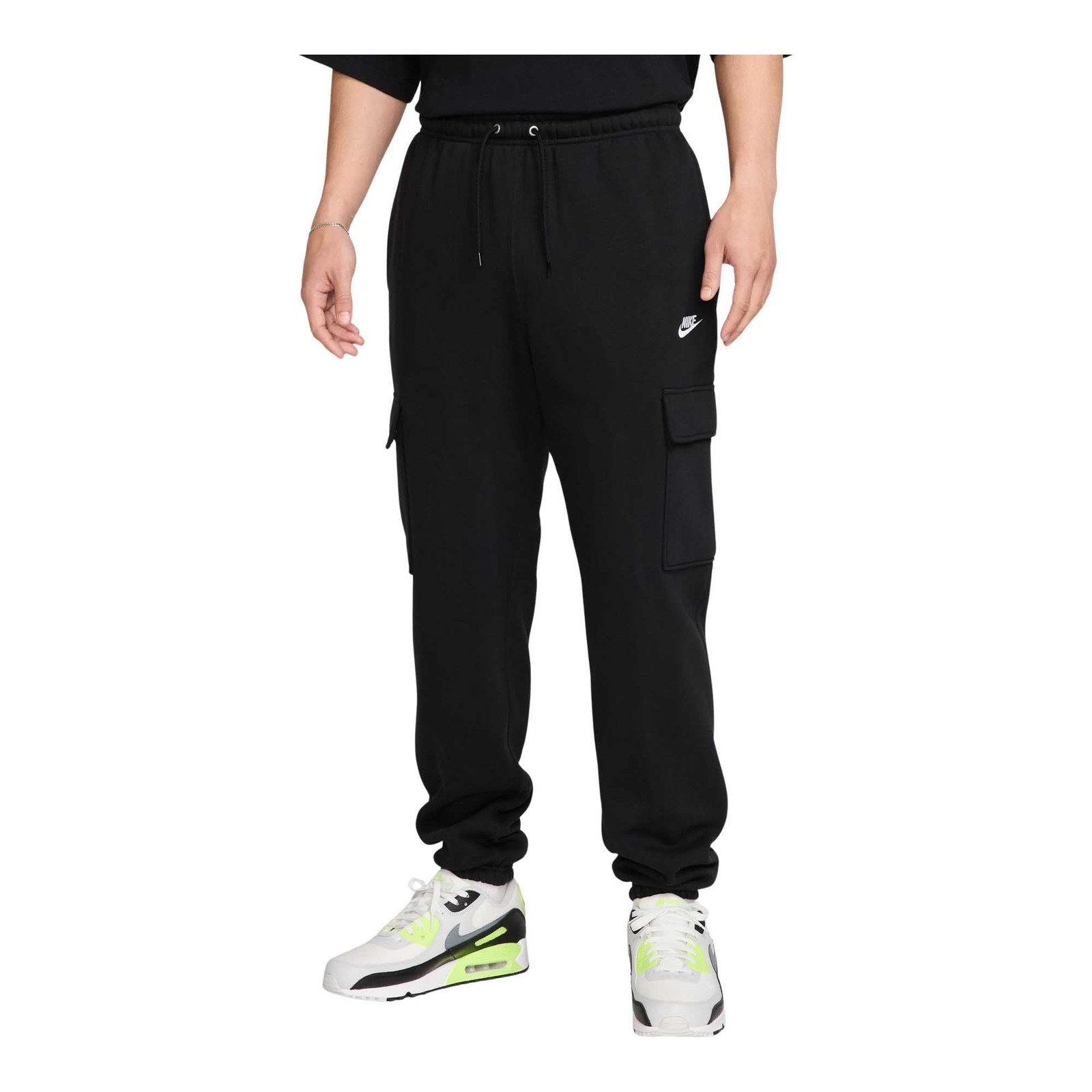 MENS NIKE CLUB FLEECE CARGO PANTS_BLACKBLACKWHITE FN3805-010-SIZE S 10790₽