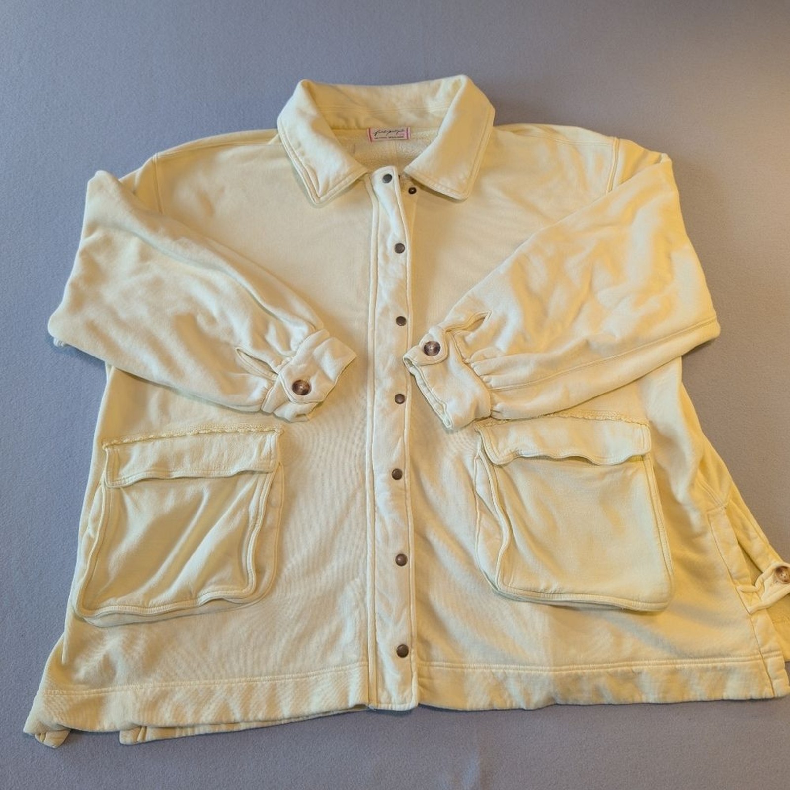 Free People We The Free Alexa Sweatshirt Jacket in Flan Butter Yellow Boho XL image 9
