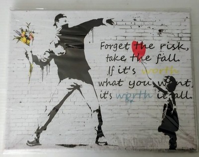 BANKSY Flower Thrower & Balloon Girl Stretched Canvas (Framed) Wall Art 16x12