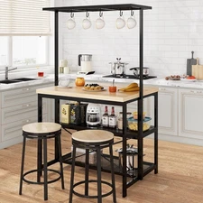 Multi-Functional 47" Kitchen Island Table with Storage, Hooks & Built-In Outlets