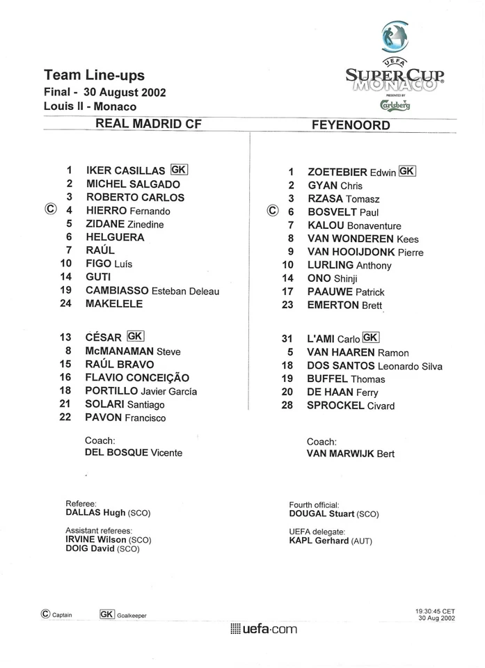 2002/2003 UEFA Super Cup Real Madrid v Feyenoord (Includes Press Pack & POA) - Image 2 of 4