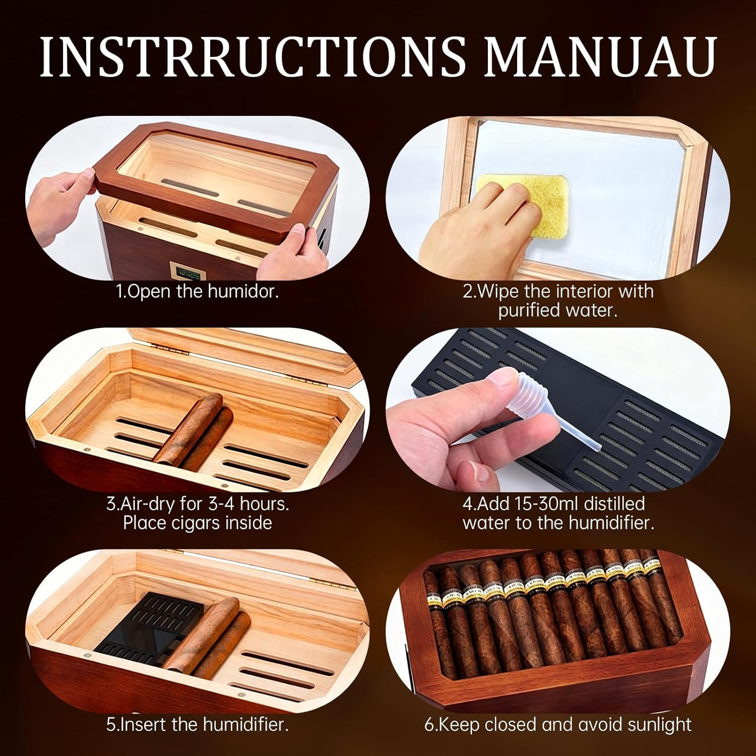 Elegant Cedar Cigar Humidor with Glass Top & Hygrometer - Holds 80 Cigars