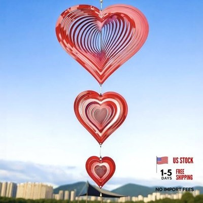 Wind Spinners Outdoor, 3D Red Hearts Hanging Wind Spinners, 14 Heart Red