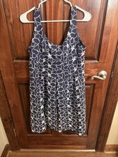 Nine West Women's Size 14 Blue White Floral Sleeveless A-Line Knee Length Dress