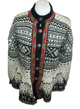 Damen Norweger Strickjacke Kleid ca. Gr 46 Island Fair isle Knopfe