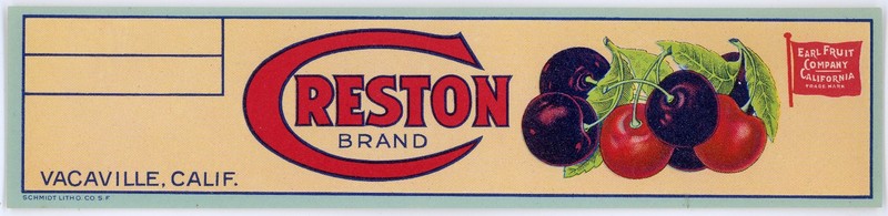Antique 1914 Smith Litho Fruit Crate Label Creston Brand Cherries Vacaville CA
