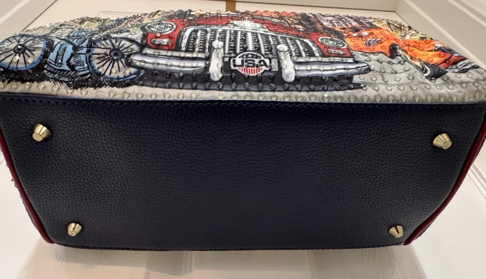 Nicole Lee City Drive Bag Boston Print Dog And Cat Red and Blue Double Handle - Image 4 of 4