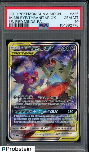 2019 Pokemon Sun & MoonUnified Minds-FA #226 M.Sbleye & Tyranitar GX PSA 10