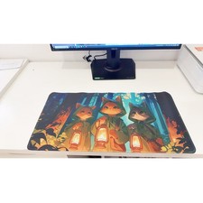 Aesthetic Magical Forest Cat Large Mouse Pad 23.6"x11.5" Anti-Slip Desk Decor
