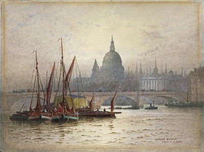 Frederick Edward Joseph Goff (1855-1931) Aquarell Gemälde - London Bridge