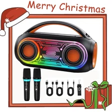 XMAS Portable Table Speaker Bluetooth5.0 Karaoke Machine with 2 Small Microphone