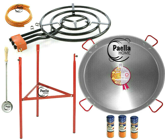 Juego de Paellera Pulida 90cm + Quemador de Gas 60cm + Cuchara + REGALO ESPAÑOL