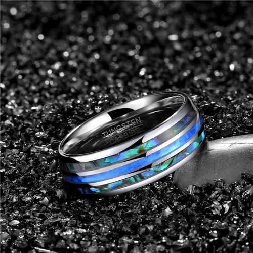 Carbide Abalone Shell Inlay Ring Men Tungsten Steel Wedding Band Charm Jewelry - Picture 2 of 11