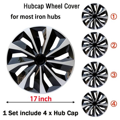 Premium 17" Black & Silver Wheel Rim Cover 4PC Replacement Snap On Hub Cap - Picture 2 of 9