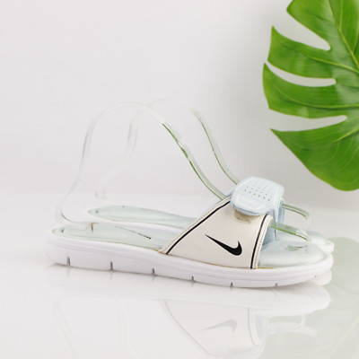 Nike Women Comfort Sandal Size 8 White Blue Slide FlipFlop Adjustable Beach Shoe