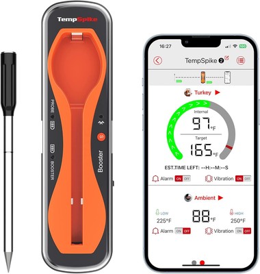 ThermoPro TempSpike 500FT Wireless Meat Thermometer, Bluetooth Orange 