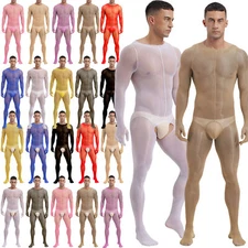 Mens Bodysuit Costume Bodystockings Glossy Jumpsuit Gymnastics Lingerie Oily