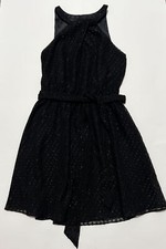 EXPRESS Size XS Black Dress Sparkle Polka Dot Belted Keyhole LBD Womens