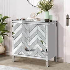 Modern Kitchen Storage Cabinet Cupboard with Mirror Trim for Living Room