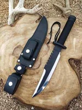 CUSTOM HANDMADE HOLLOW HANDLE BOWIE KNIFE HUNTING SURVIVAL KNIFE W/SHEATH