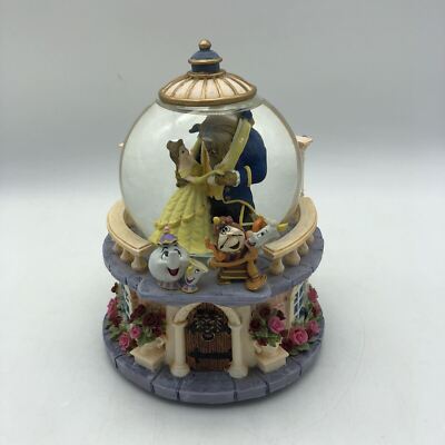 1991 Disney Tune Beauty & The Beast Rose Garden Snow Water Globe Musical.