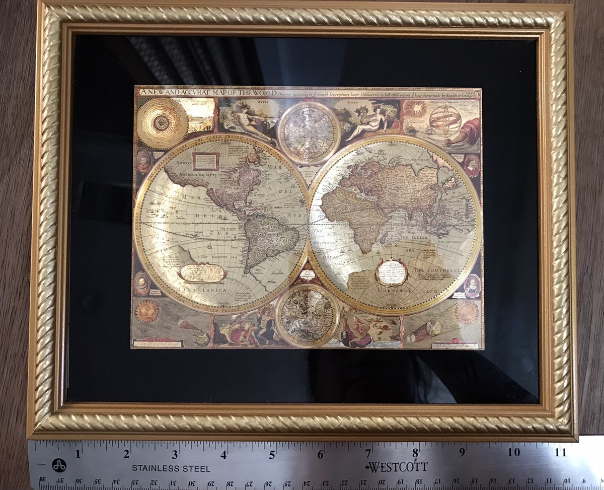GOLDEN FOIL A NEW AND ACCVRAT MAP OF THE WORLD FRAMED PICTURE 1651