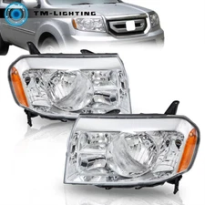 Headlight Headlamp w/Chrome Halogen For 2009-2011 Honda Pilot Left&Right Side