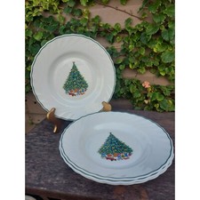 Salem Noël Porcelle 9" Rimmed Soup Bowls Christmas Tree Design Set of 4