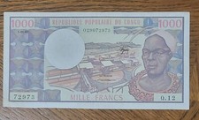 Congo Republic, 1000 Francs. 1983. VF/XF but damage in a corner. See pictures.