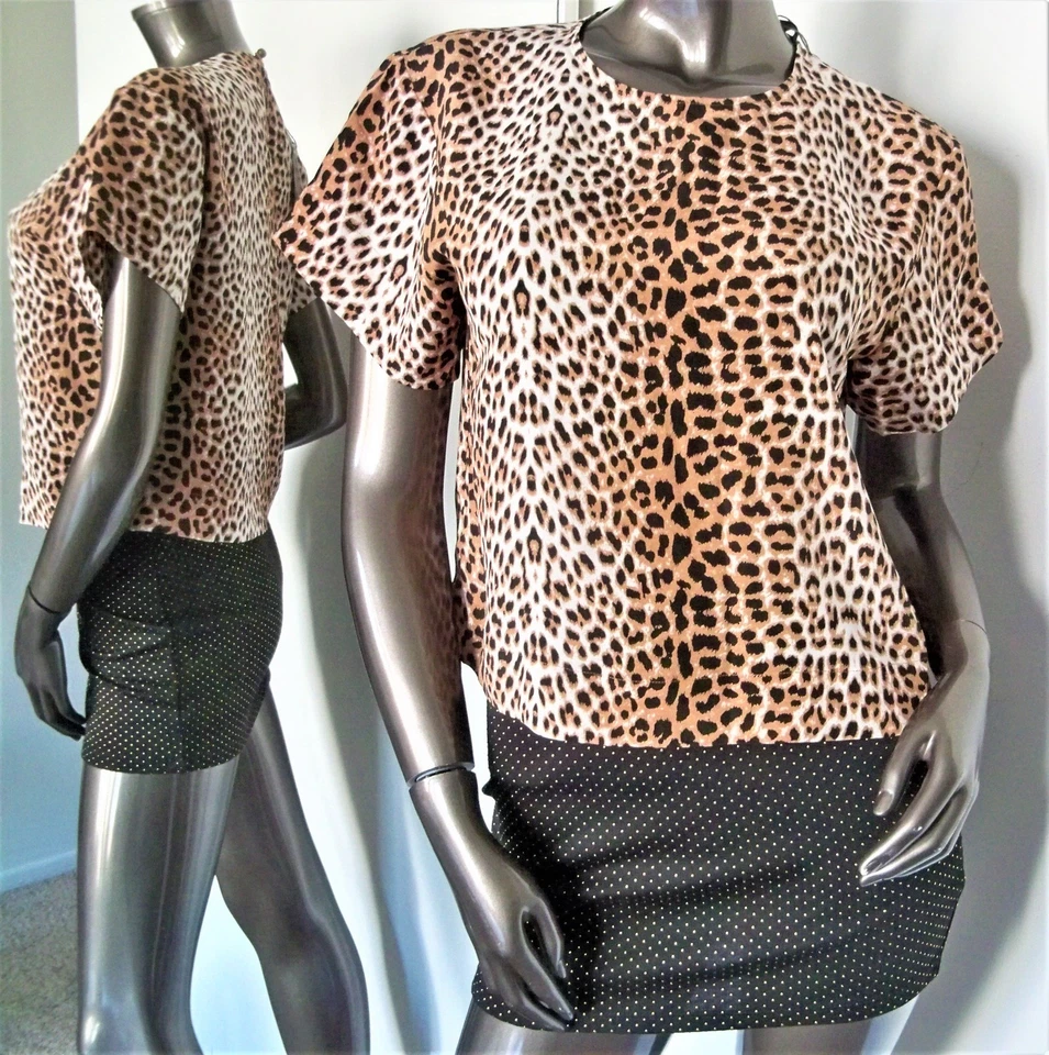 NWT-TWELFTH STREET BY CYNTHIA VINCENT SILK LEOPARD S/S BLOUSE SZ-XS/P MSP$195 - Imagem 2 de 4