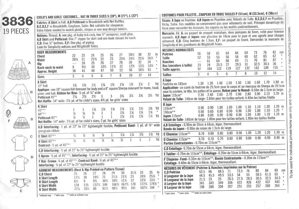 Uncut Simplicity Pattern 3836 Girls Diner Waitress Poodle Skirt Costume Size 3-6 - Image 2 of 2