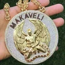 6Ctw Round Cut Moissanite Men's MAKAVELI Custom Pendant 14K Yellow Gold Plated