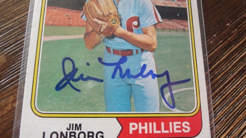 1974 TOPPS JIM LONBORG AUTOGRAPHED BASEBALL CARD - Picture 2 of 2