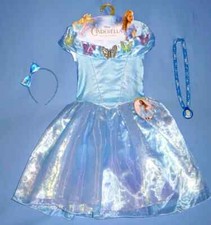 Disney Cinderella Costume Dress-4-6X-Princess-Headband-Necklace-Ring NEW LOT-4