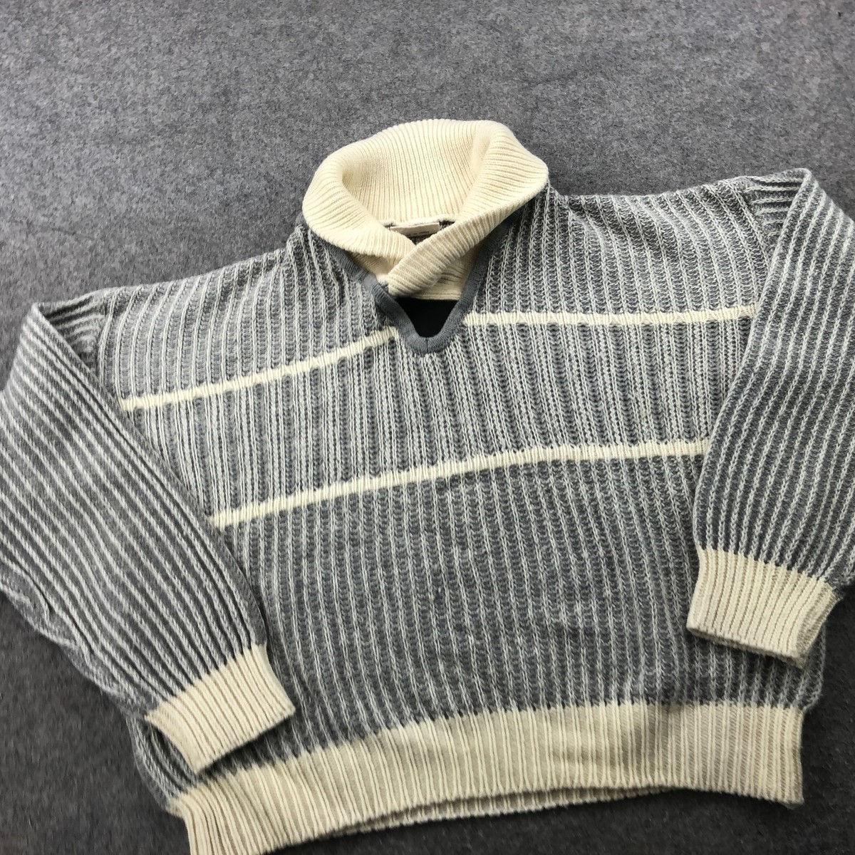 Vintage Protocol Sweater Mens XL Gray Knit Shawl Collar Grandpa | eBay