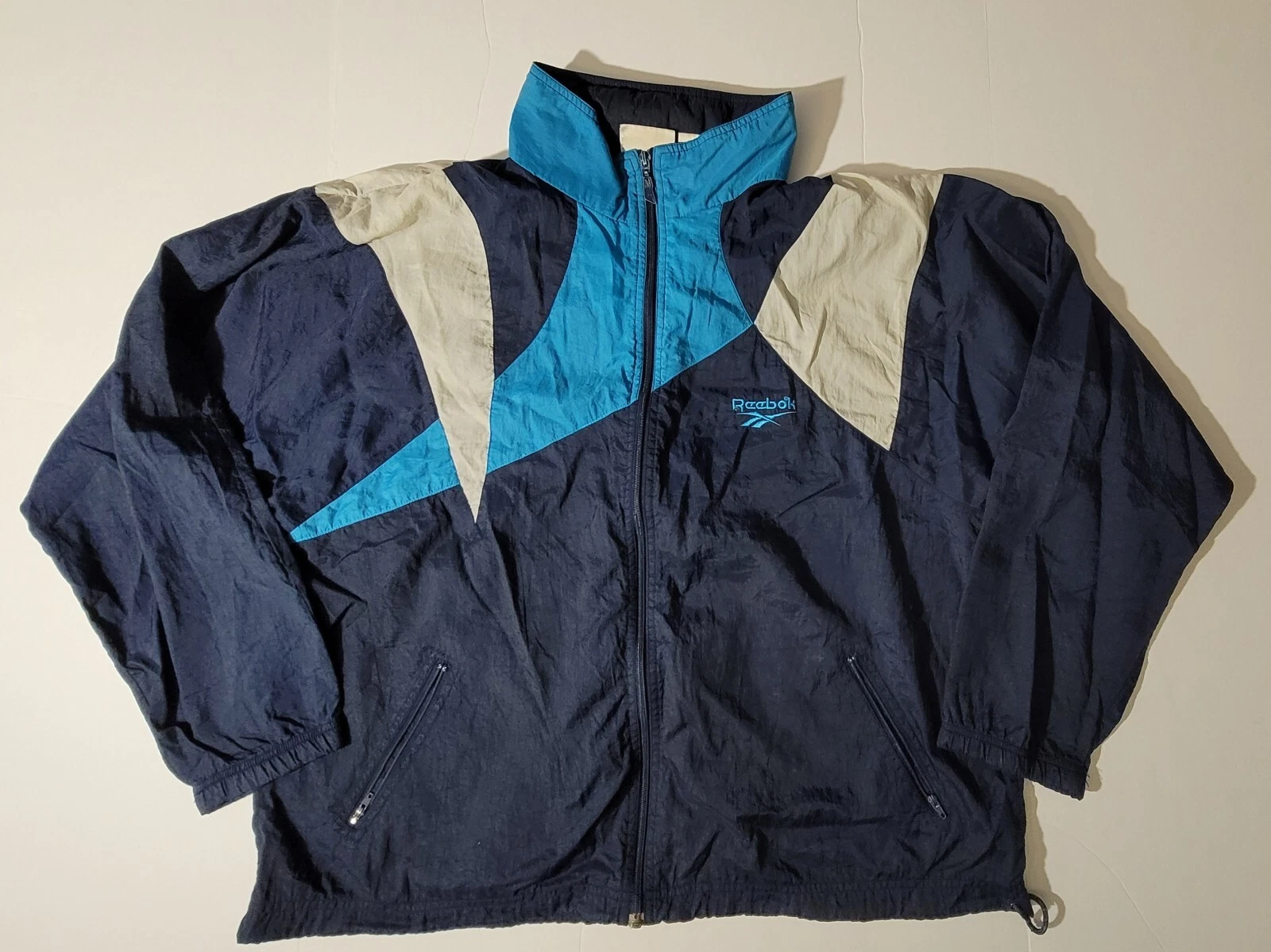 Vintage Reebok Windbreaker Jacket With Hood Full Zip Up - Men's Size Large