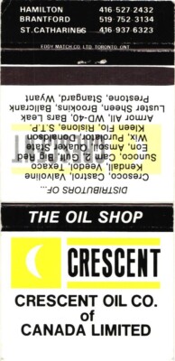 Crescent Oil Co of Canada Limited, The Oil Shop, Vintage Matchbook Cover