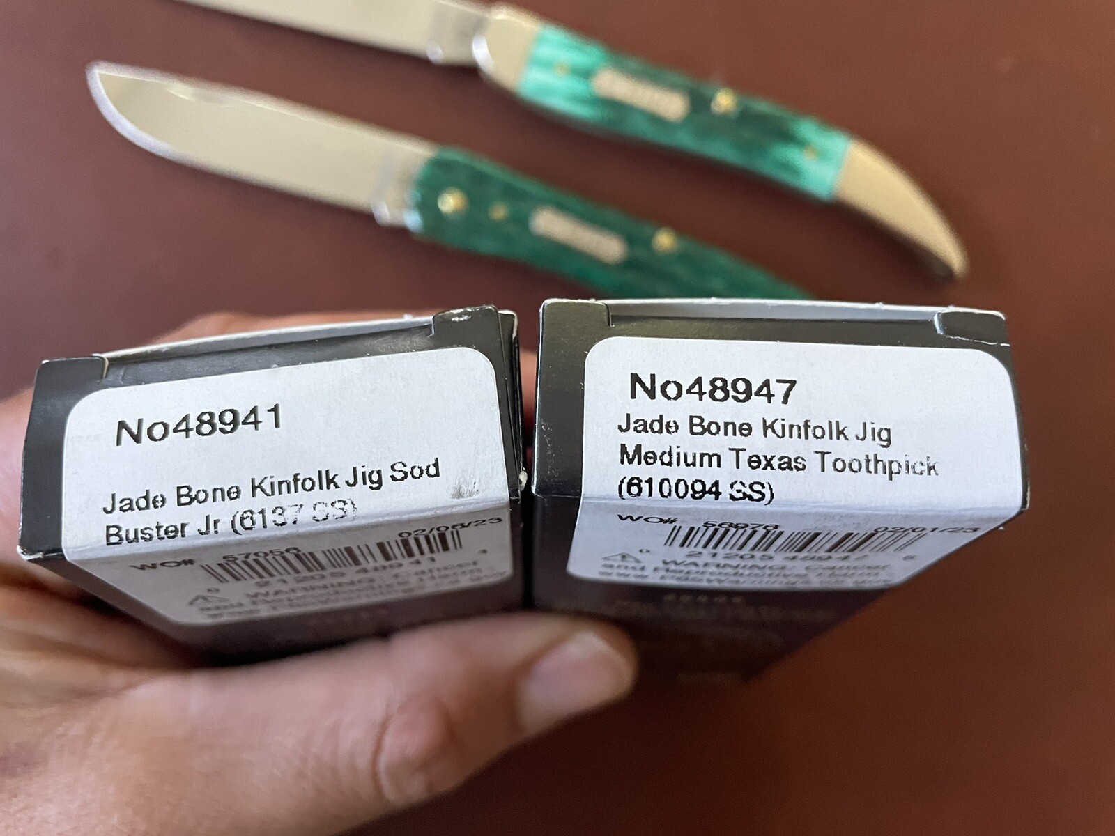 Case xx Medium toothpick And Sodbuster Pocket Knives Jade Bone Kinfolk