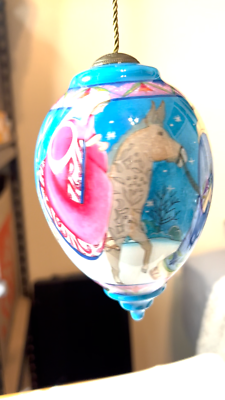 Ne' Qwqa Art Mary & Joseph Glass Christmas Ornament Signed Jim