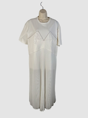 $1820 VAARA Women's Ivory Crushed Bra Pleated Midi Dress Size Small