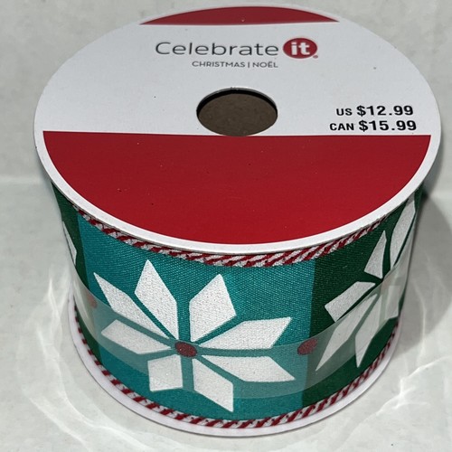 Christmas Celebrate It Flower Wired Crafting Ribbon 2.5" x 20 ft New - Picture 3 of 4